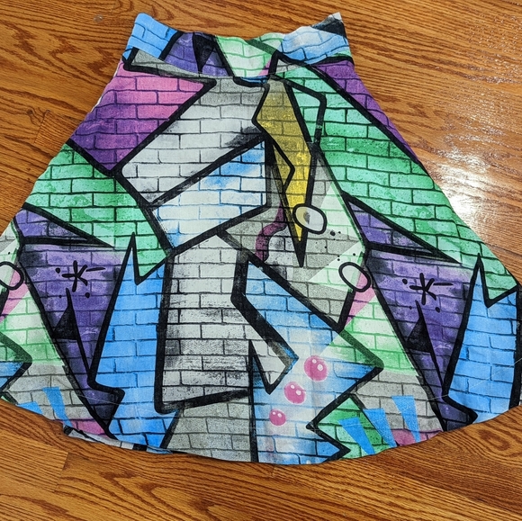 None Dresses & Skirts - Graffiti wall 80s print midi circle skirt size S